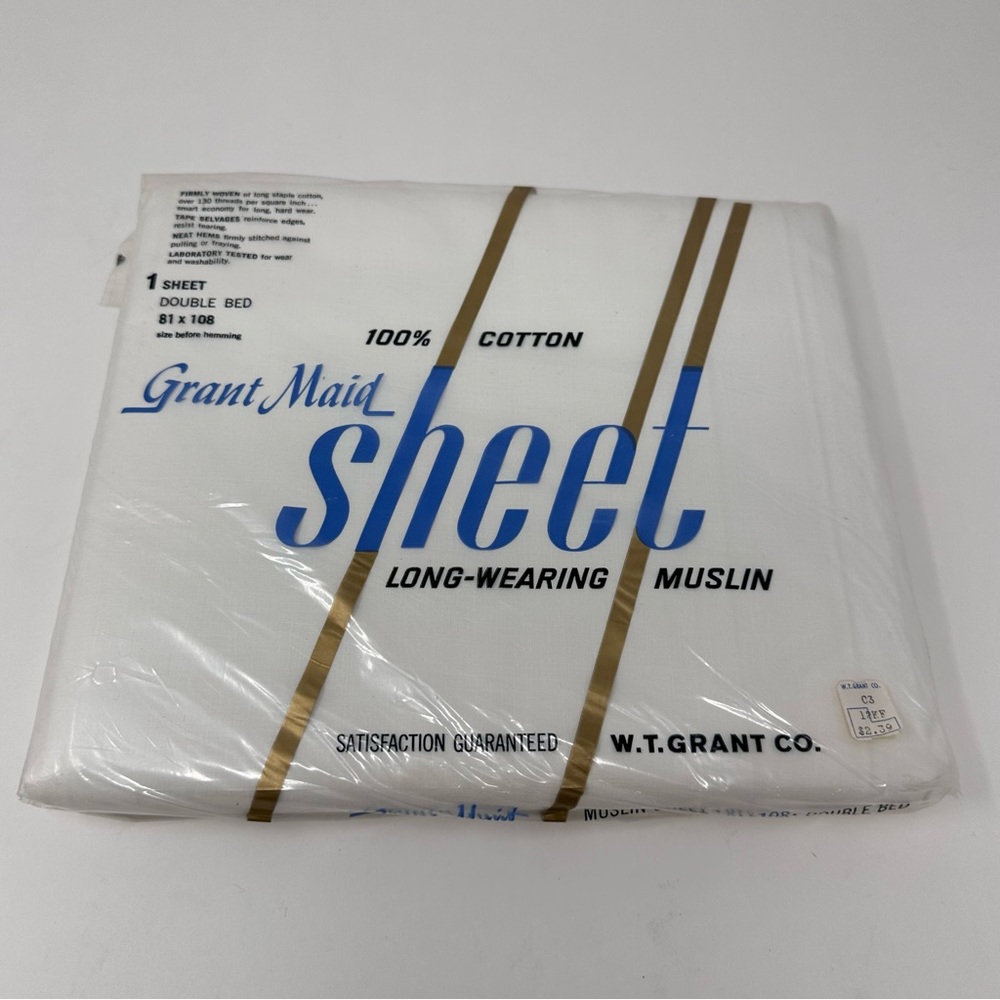 Grant Maid Vintage NWT Muslin Flat Sheet White Full Double Size